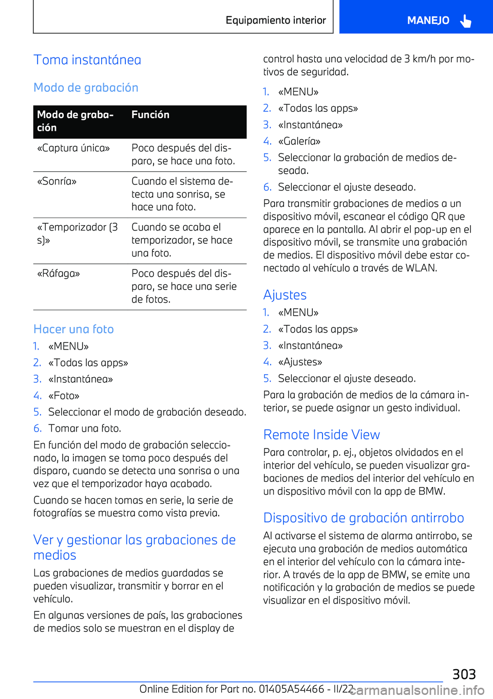 BMW IX 2022  Manuales de Empleo (in Spanish) Toma instant