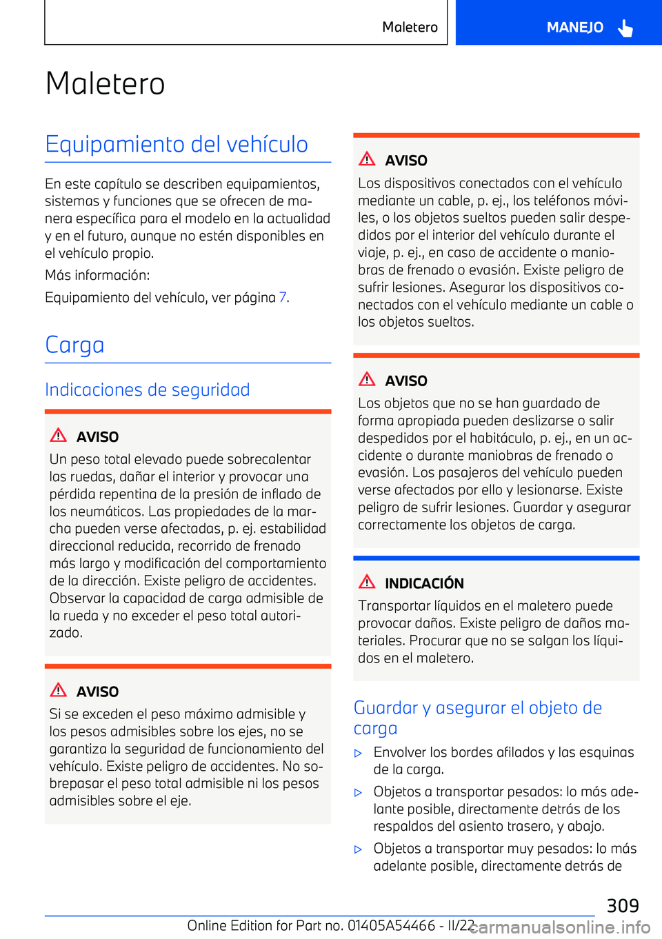 BMW IX 2022  Manuales de Empleo (in Spanish) MaleteroEquipamiento del veh