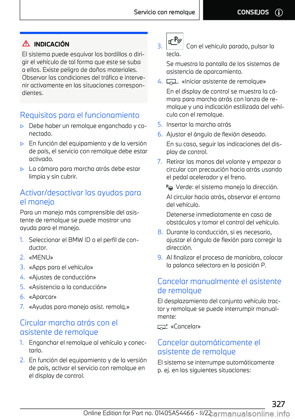 BMW IX 2022  Manuales de Empleo (in Spanish) INDICACI