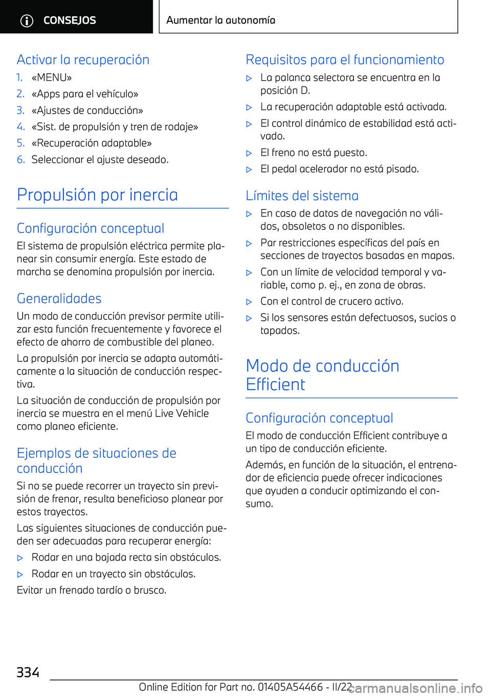 BMW IX 2022  Manuales de Empleo (in Spanish) Activar la recuperaci