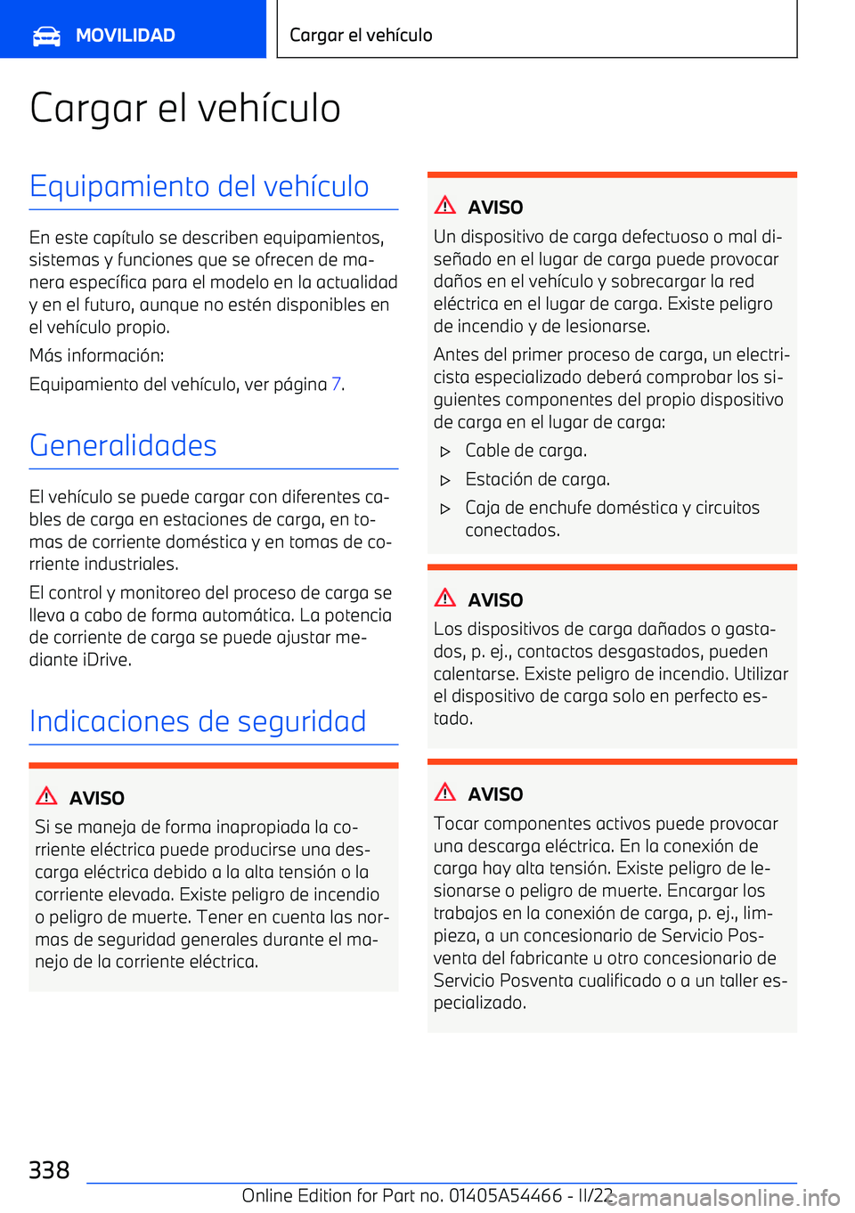 BMW IX 2022  Manuales de Empleo (in Spanish) Cargar el veh