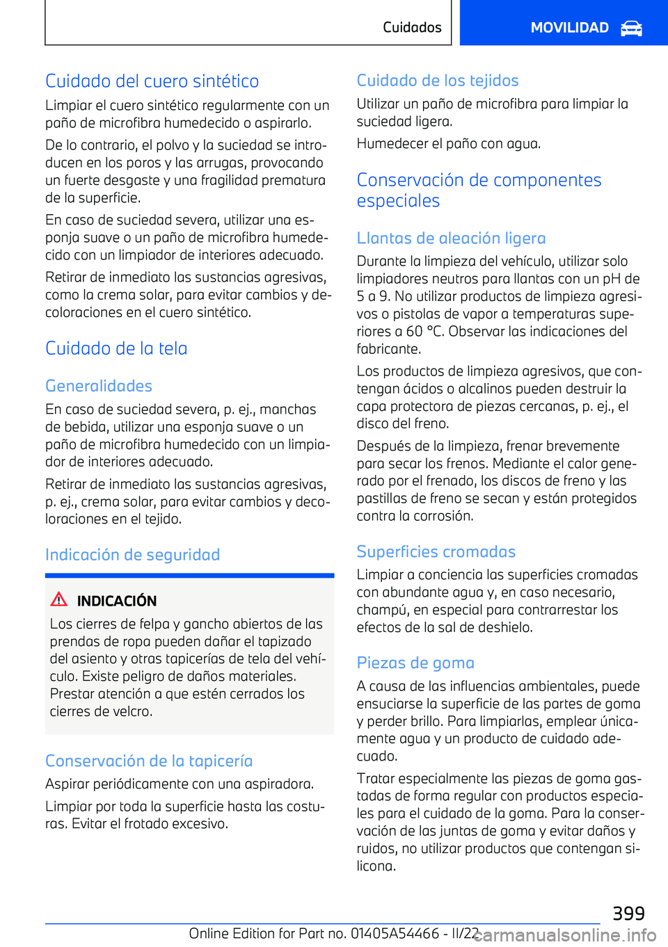 BMW IX 2022 Manuales de Empleo (in Spanish) Cuidado del cuero sint BMW IX 2022 Manuales de Empleo (in Spanish) Cuidado del cuero sint