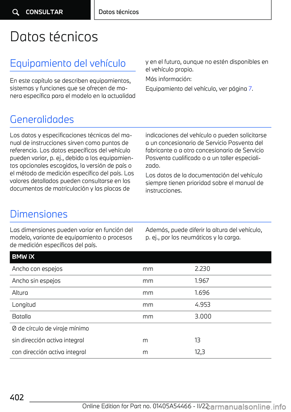 BMW IX 2022  Manuales de Empleo (in Spanish) Datos t
