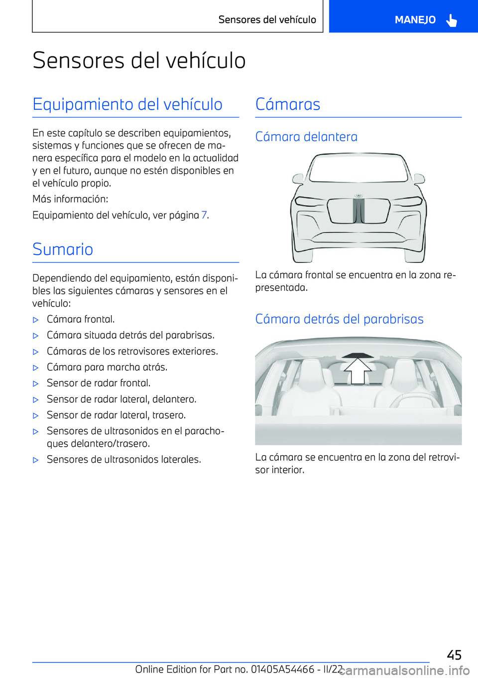 BMW IX 2022 Manuales de Empleo (in Spanish) Sensores del veh BMW IX 2022 Manuales de Empleo (in Spanish) Sensores del veh