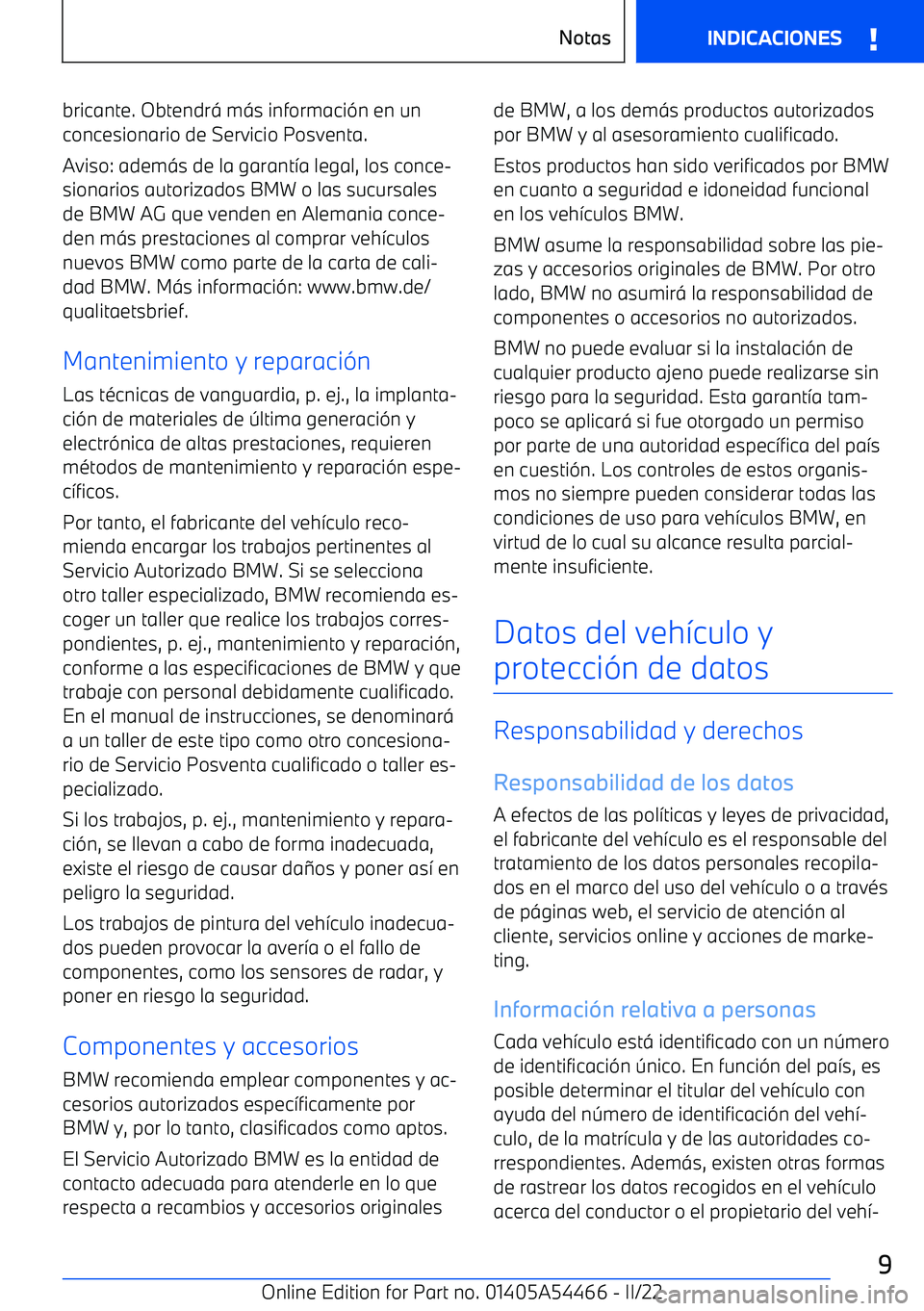 BMW IX 2022  Manuales de Empleo (in Spanish) bricante. Obtendr