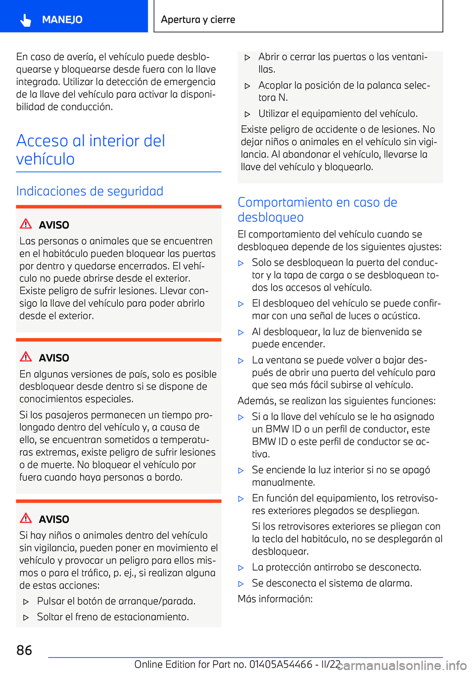 BMW IX 2022  Manuales de Empleo (in Spanish) En caso de aver