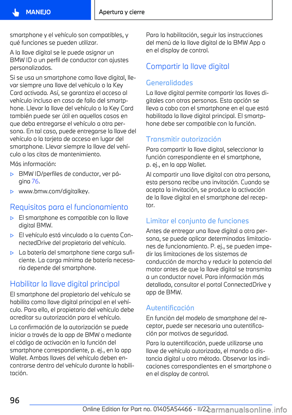 BMW IX 2022  Manuales de Empleo (in Spanish) smartphone y el veh