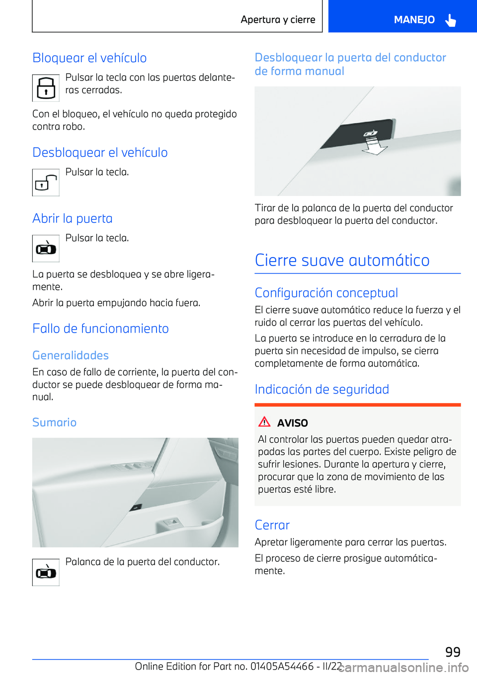 BMW IX 2022  Manuales de Empleo (in Spanish) Bloquear el veh