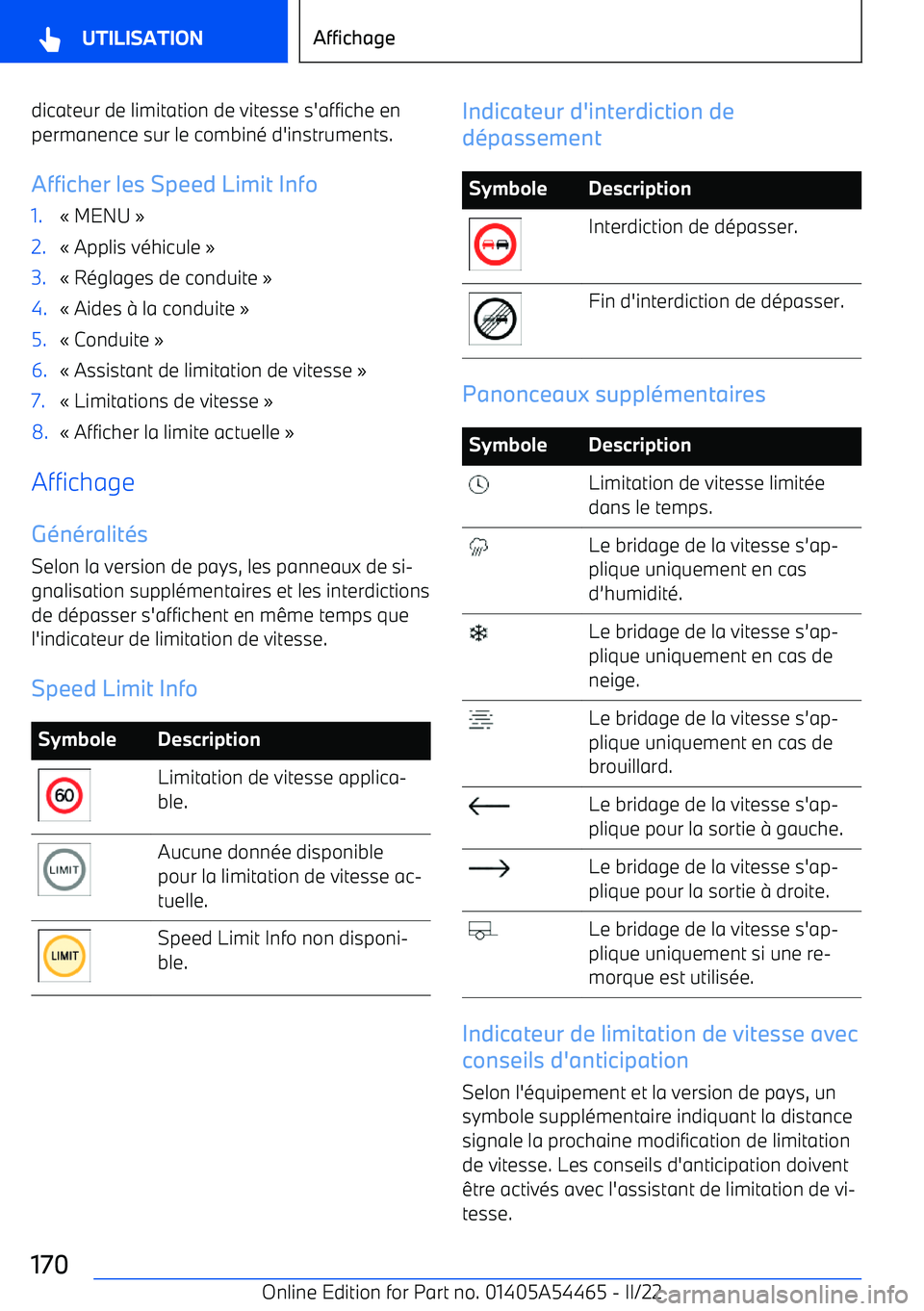 BMW IX 2022 Notices Demploi (in French) dicateur de limitation de vitesse s BMW IX 2022 Notices Demploi (in French) dicateur de limitation de vitesse s