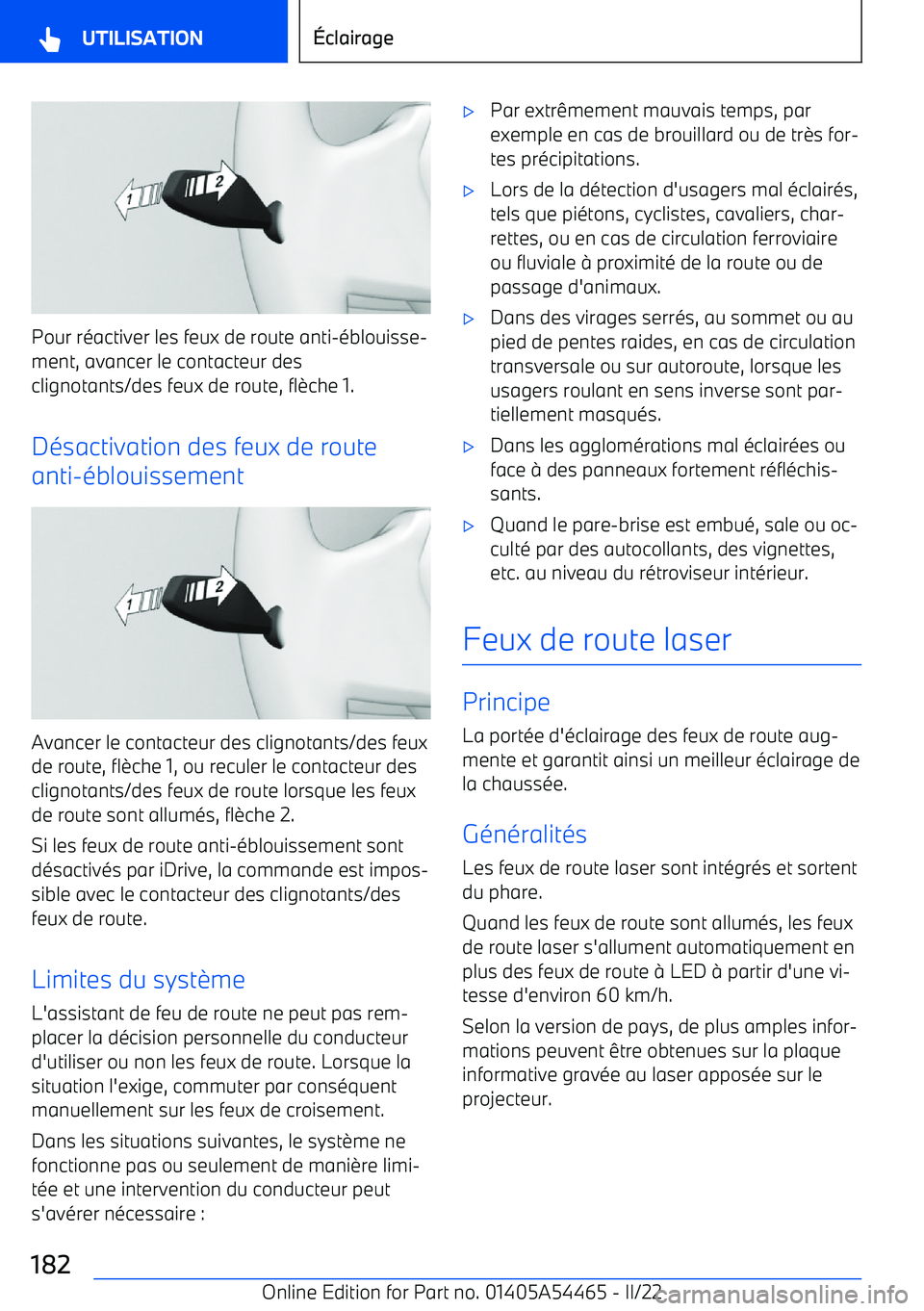 BMW IX 2022 Notices Demploi (in French) Pour réactiver les feux de route anti BMW IX 2022 Notices Demploi (in French) Pour réactiver les feux de route anti