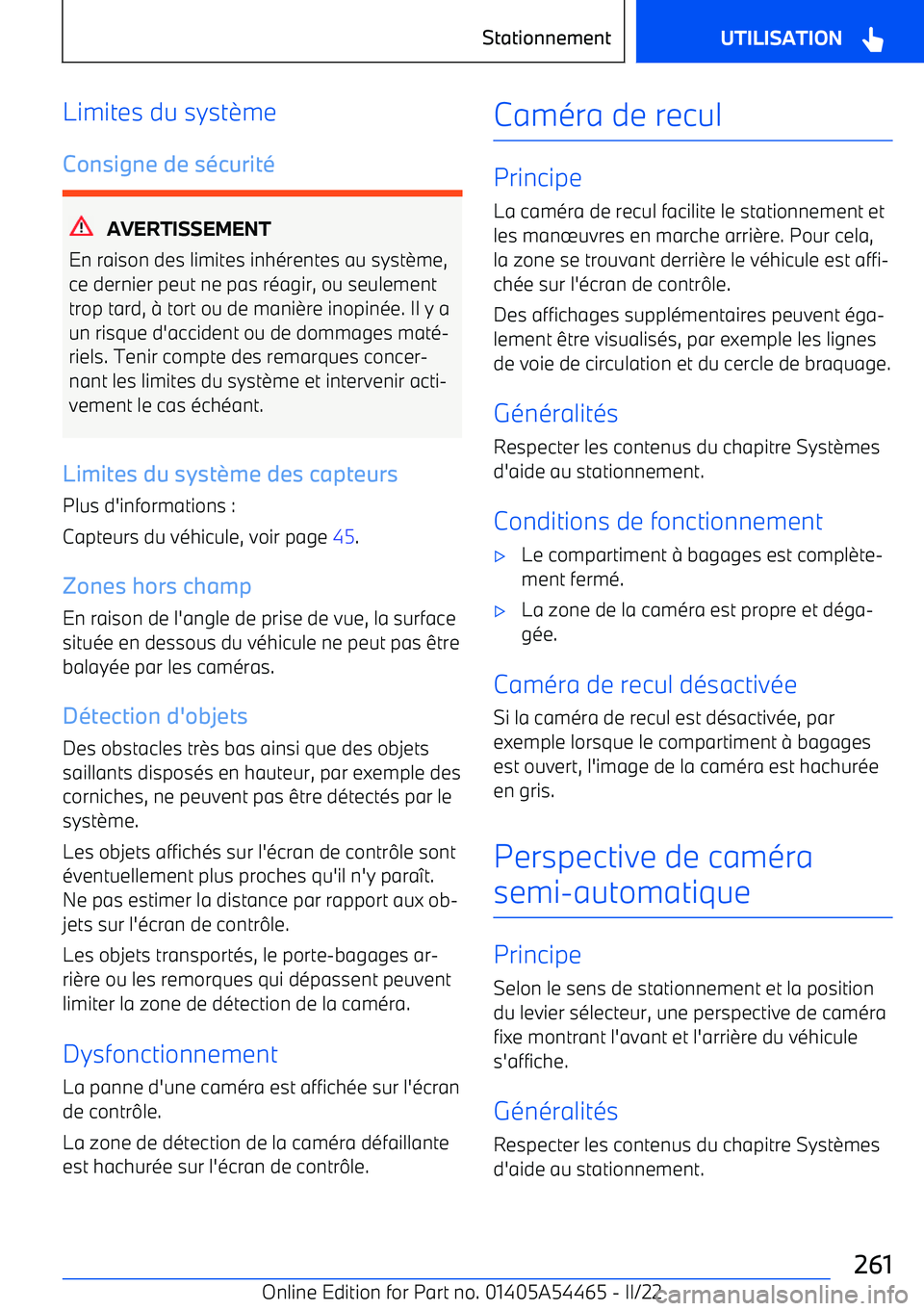 BMW IX 2022  Notices Demploi (in French) Limites du syst