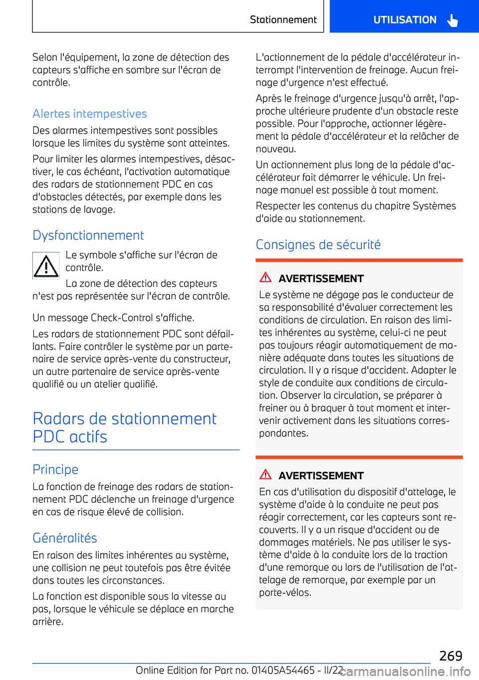 BMW IX 2022  Notices Demploi (in French) Selon l