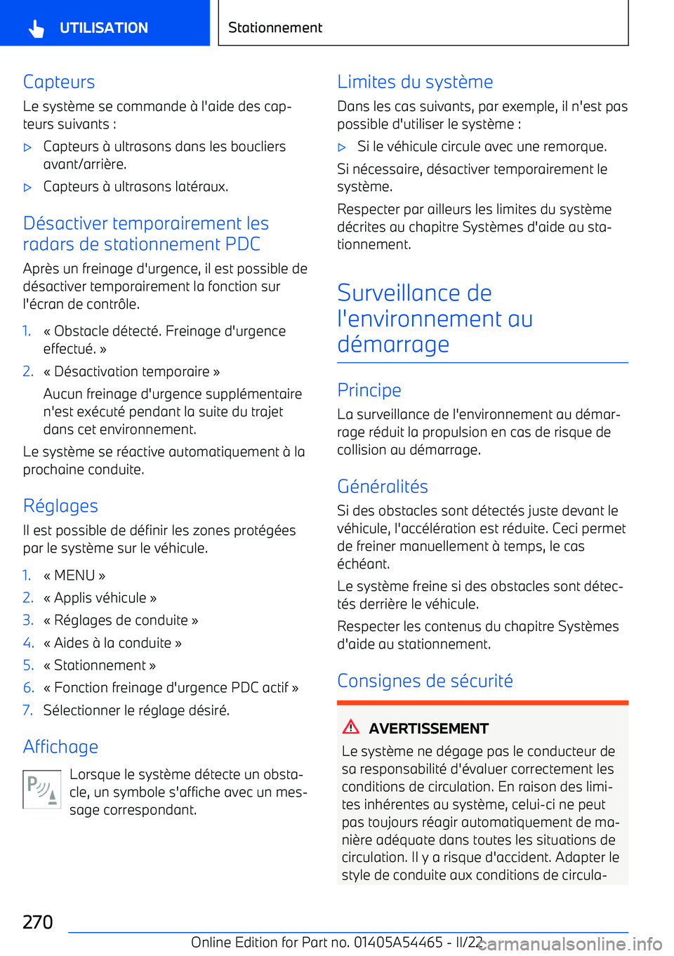 BMW IX 2022  Notices Demploi (in French) Capteurs
Le syst