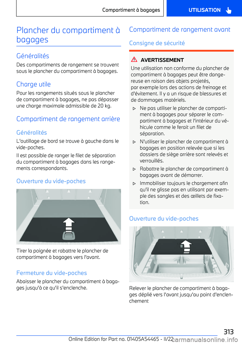 BMW IX 2022 Notices Demploi (in French) Plancher du compartiment BMW IX 2022 Notices Demploi (in French) Plancher du compartiment
