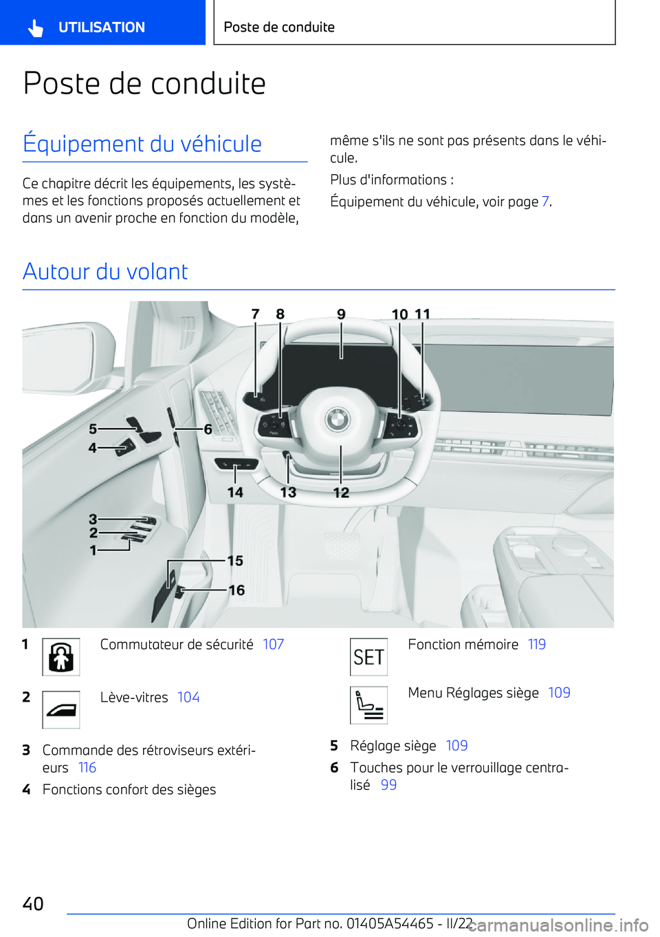 BMW IX 2022 Notices Demploi (in French) Poste de conduite BMW IX 2022 Notices Demploi (in French) Poste de conduite