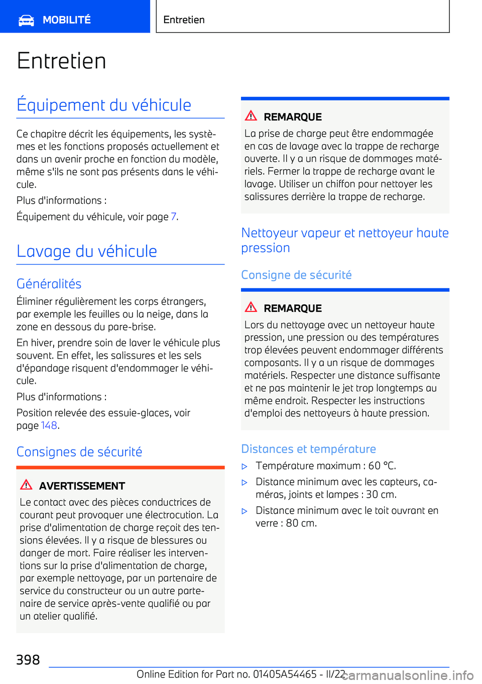 BMW IX 2022 Notices Demploi (in French) Entretien BMW IX 2022 Notices Demploi (in French) Entretien
