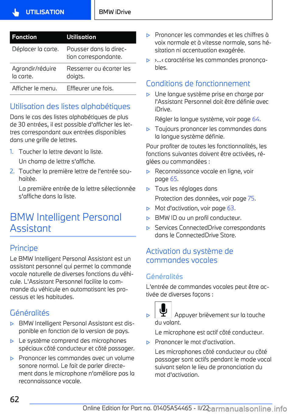 BMW IX 2022 Notices Demploi (in French) FonctionUtilisationDéplacer la carte.Pousser dans la direc BMW IX 2022 Notices Demploi (in French) FonctionUtilisationDéplacer la carte.Pousser dans la direc