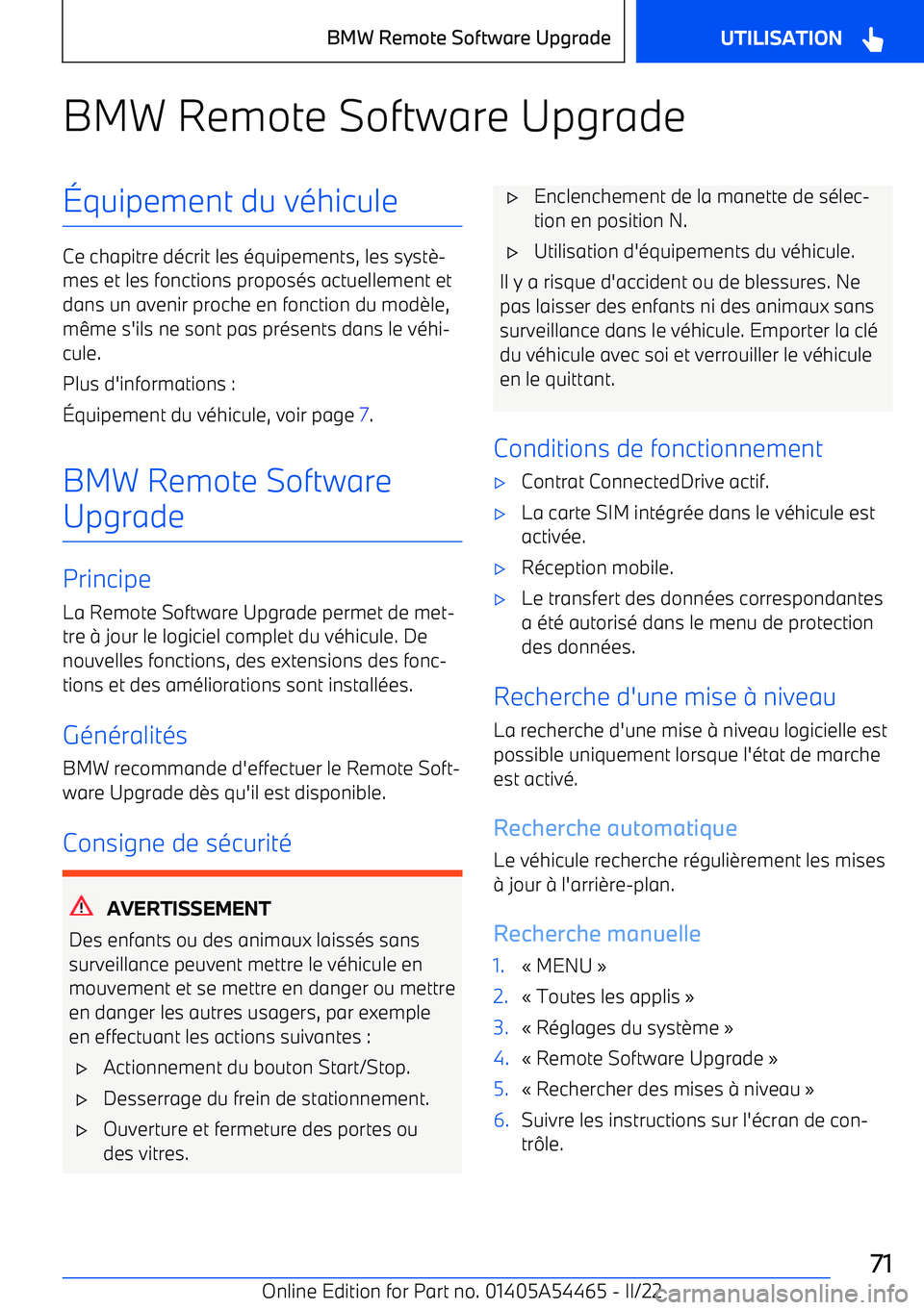 BMW IX 2022 Notices Demploi (in French) BMW Remote Software Upgrade BMW IX 2022 Notices Demploi (in French) BMW Remote Software Upgrade