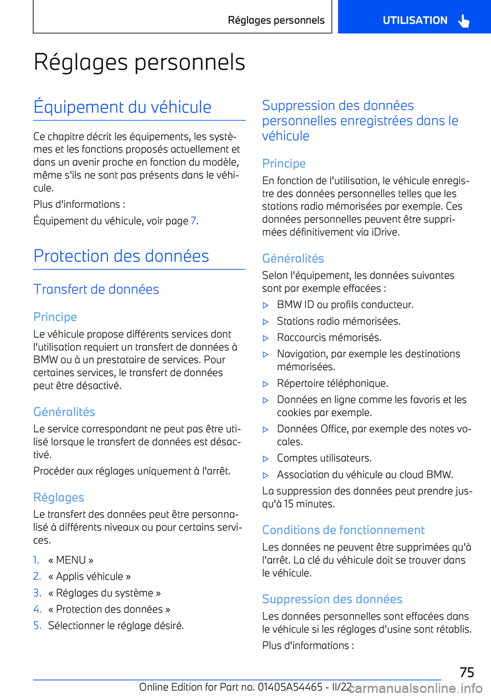 BMW IX 2022 Notices Demploi (in French) Réglages personnels BMW IX 2022 Notices Demploi (in French) Réglages personnels