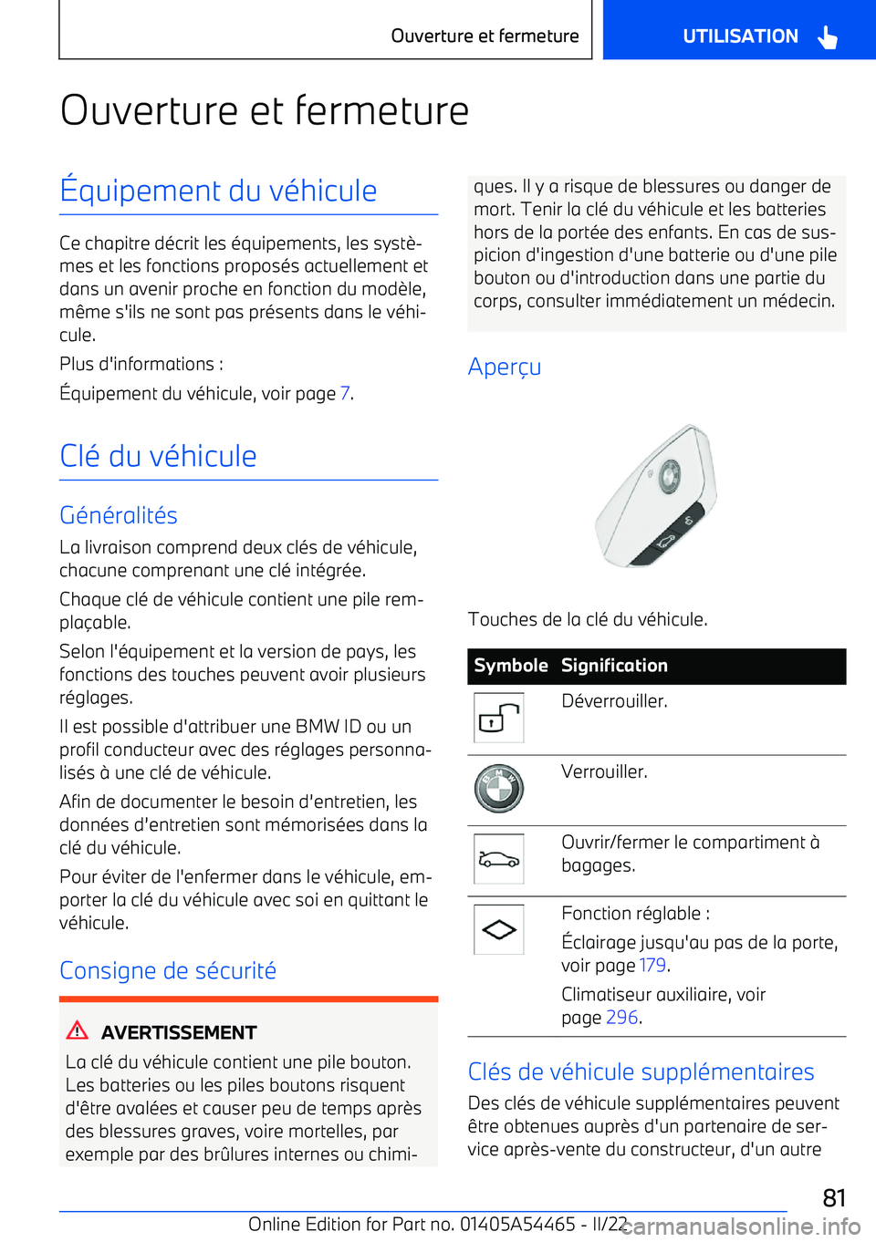 BMW IX 2022 Notices Demploi (in French) Ouverture et fermeture BMW IX 2022 Notices Demploi (in French) Ouverture et fermeture