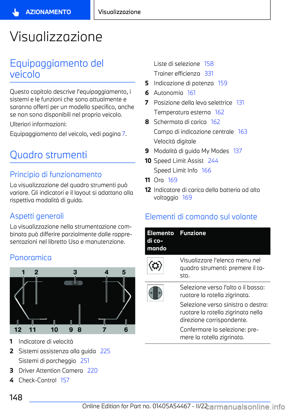 BMW IX 2022  Libretti Di Uso E manutenzione (in Italian) VisualizzazioneEquipaggiamento del
veicolo
Questo capitolo descrive l