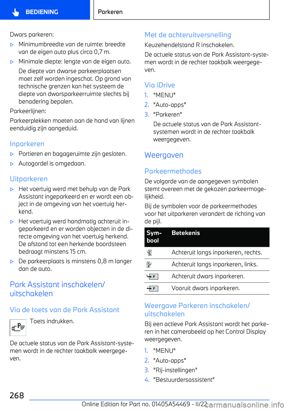 BMW IX 2022 Instructieboekjes (in Dutch) Dwars parkeren: BMW IX 2022 Instructieboekjes (in Dutch) Dwars parkeren: