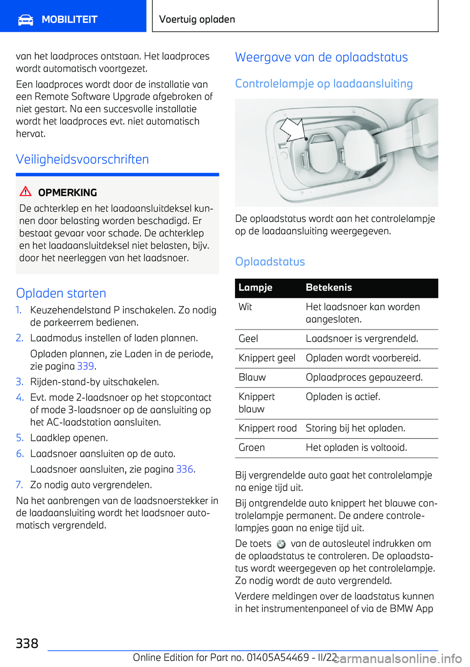 BMW IX 2022  Instructieboekjes (in Dutch) van het laadproces ontstaan. Het laadproces
wordt automatisch voortgezet.
Een laadproces wordt door de installatie van een Remote Software Upgrade afgebroken of
niet gestart. Na een succesvolle instal