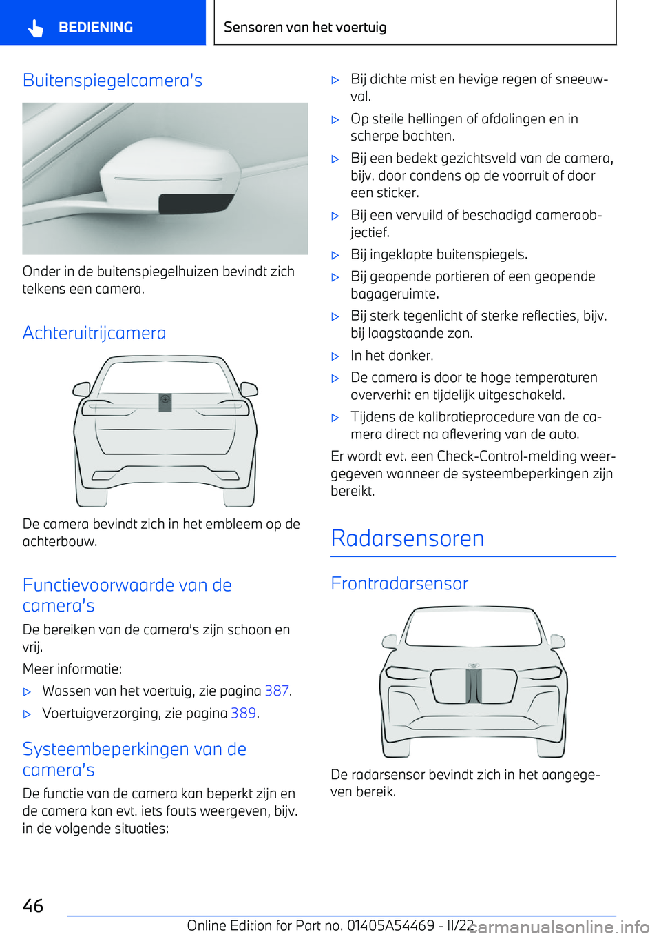 BMW IX 2022  Instructieboekjes (in Dutch) Buitenspiegelcamera