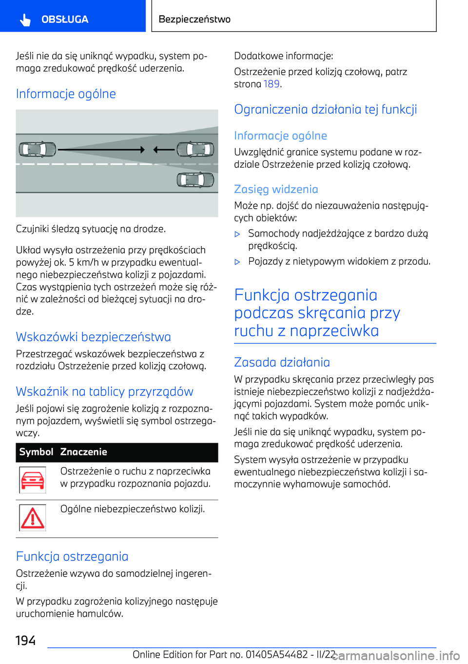BMW IX 2022  Instrukcja obsługi (in Polish) Je0li nie da si 3 unikn .1 wypadku, system po