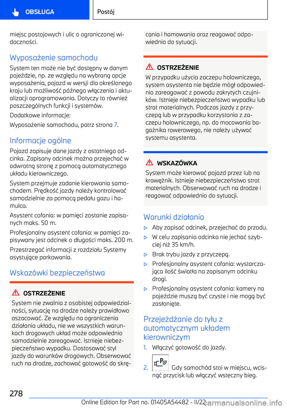 BMW IX 2022  Instrukcja obsługi (in Polish) miejsc postojowych i ulic o ograniczonej wi