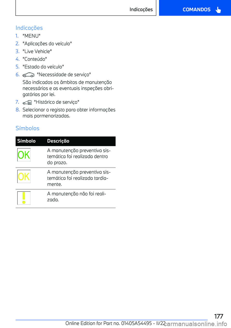 BMW IX 2022  Manual do condutor (in Portuguese) Indica