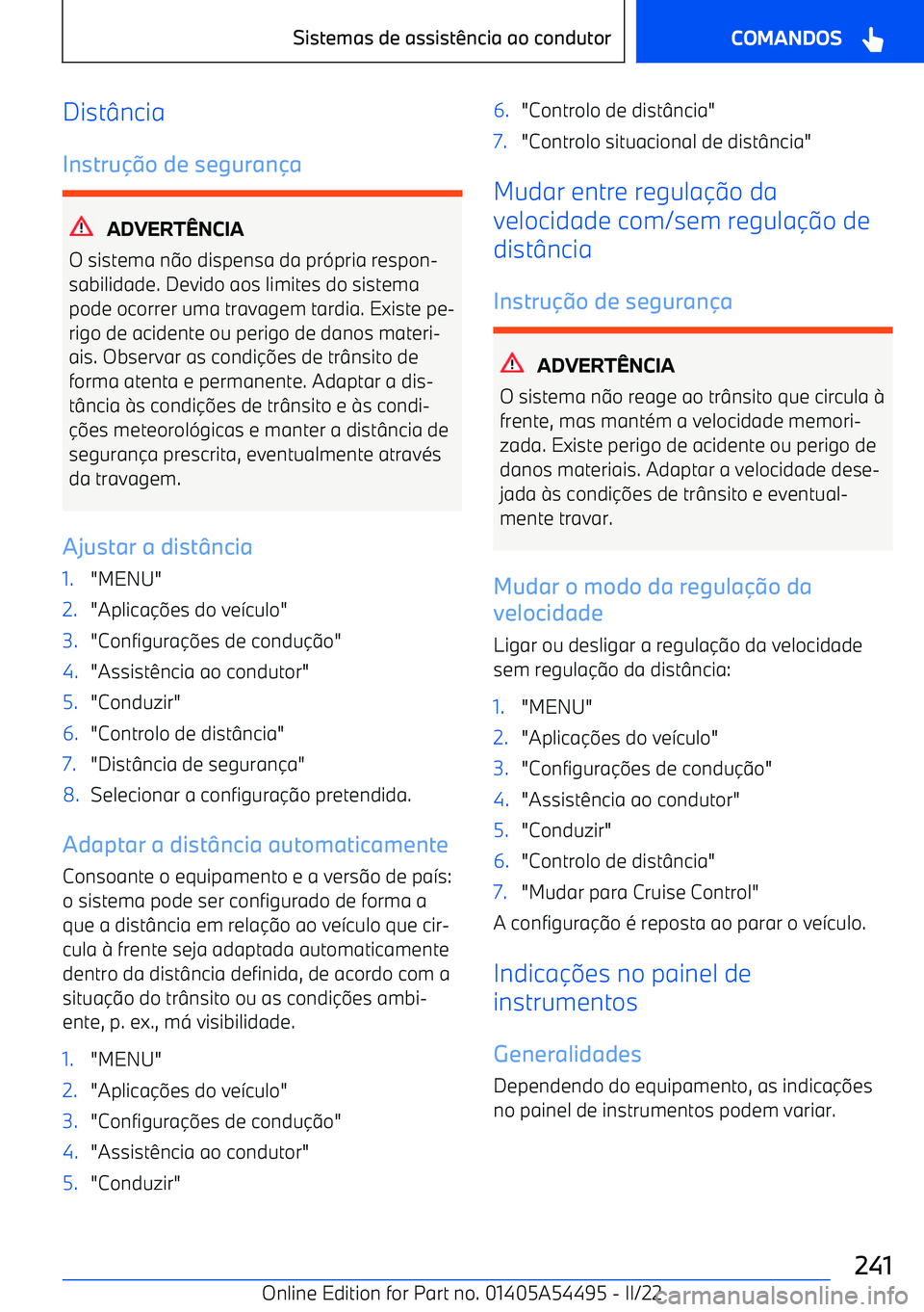 BMW IX 2022  Manual do condutor (in Portuguese) Dist