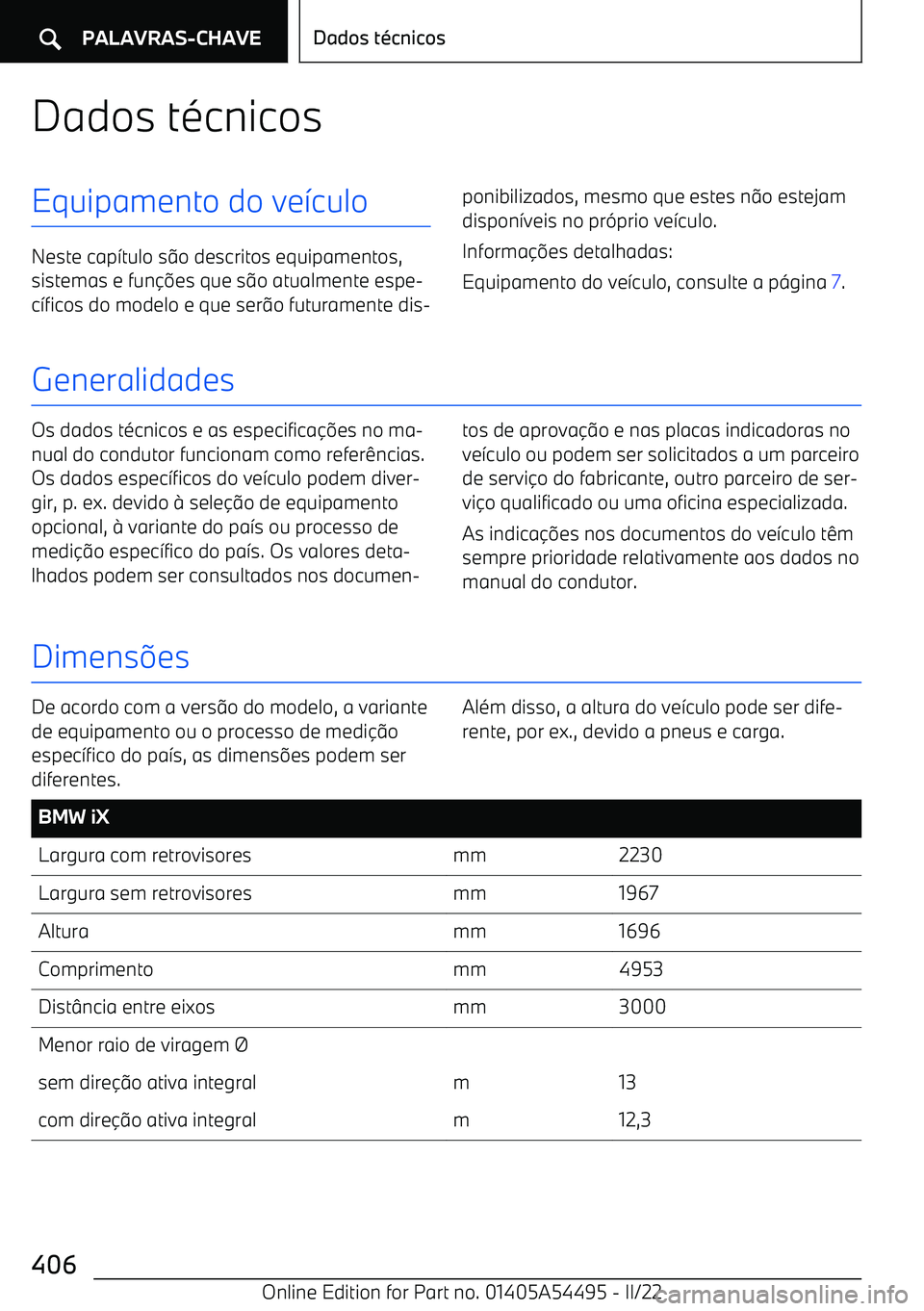 BMW IX 2022  Manual do condutor (in Portuguese) Dados t