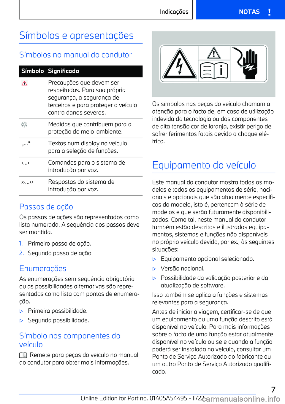 BMW IX 2022  Manual do condutor (in Portuguese) S7mbolos e apresenta
