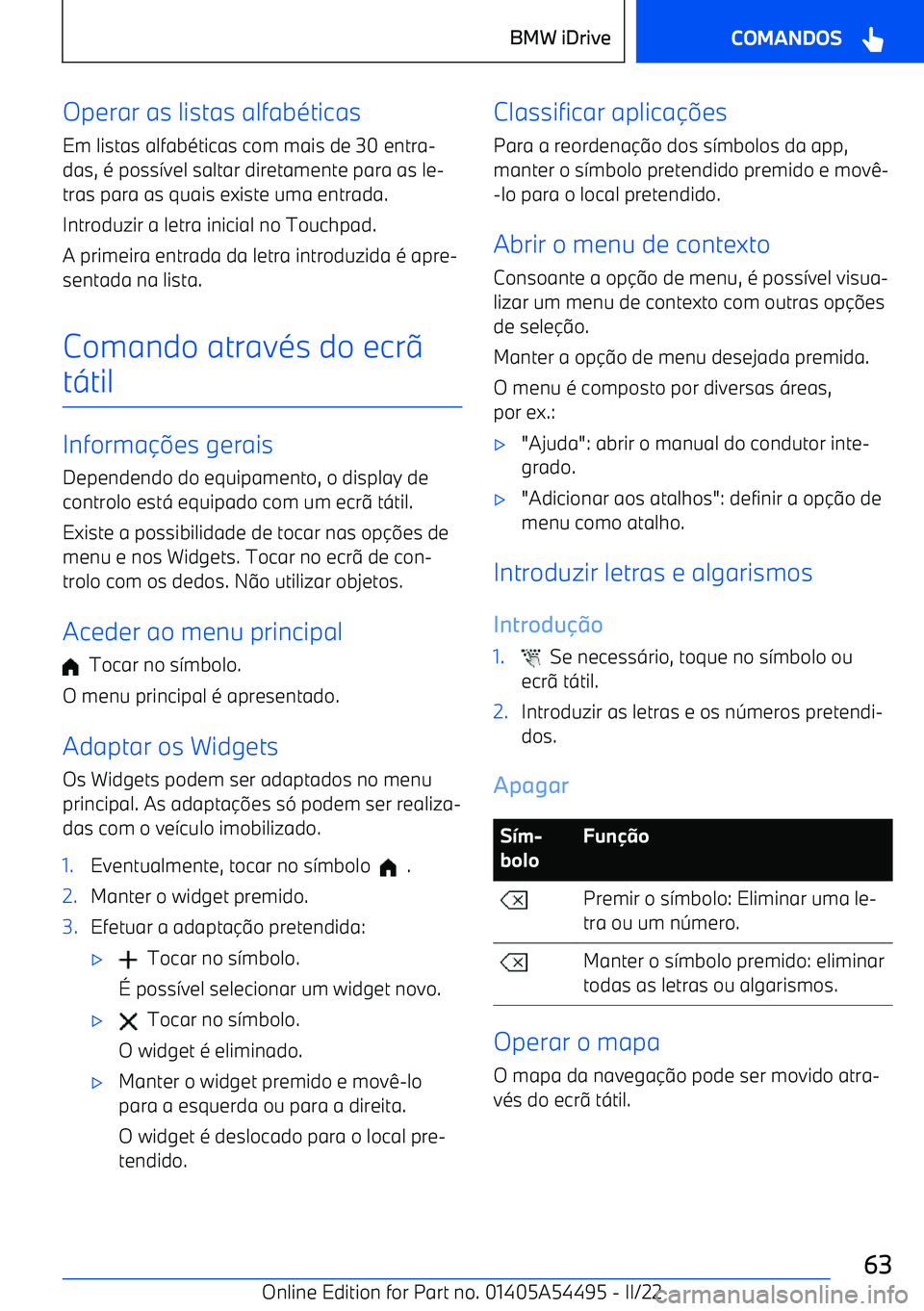 BMW IX 2022  Manual do condutor (in Portuguese) Operar as listas alfab