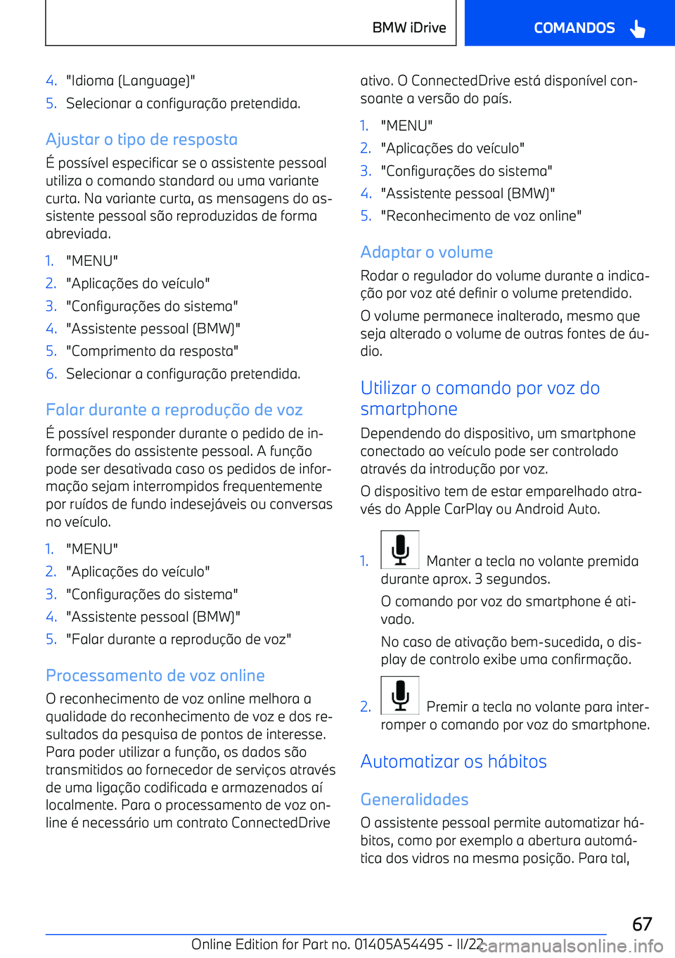 BMW IX 2022  Manual do condutor (in Portuguese) 4."Idioma (Language)"5.Selecionar a configura