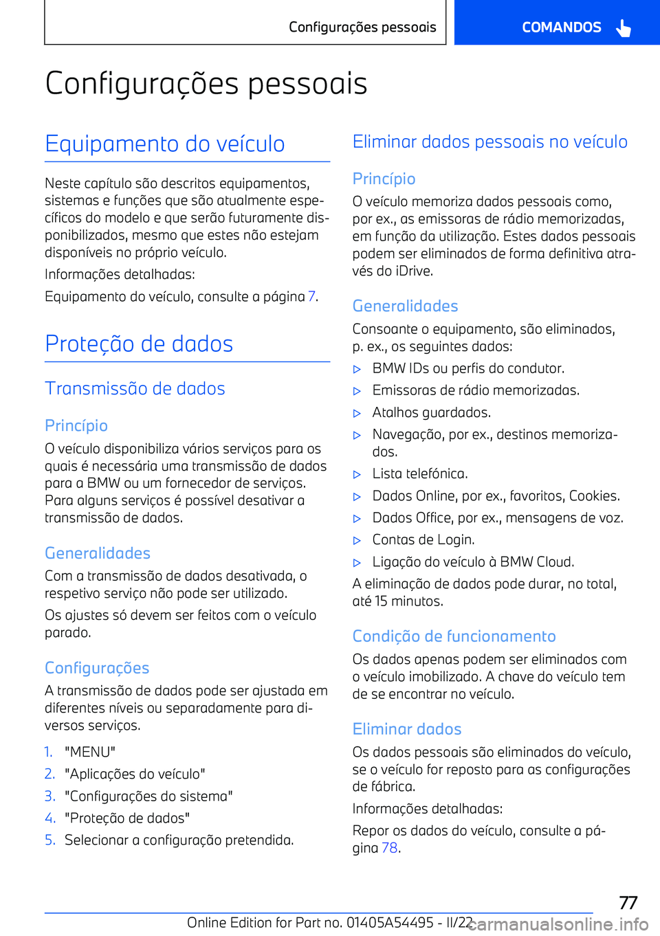 BMW IX 2022  Manual do condutor (in Portuguese) Configura