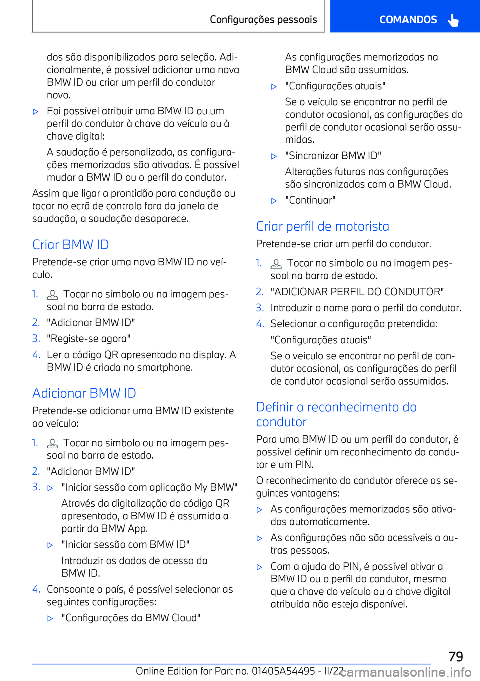BMW IX 2022  Manual do condutor (in Portuguese) dos s9o disponibilizados para sele