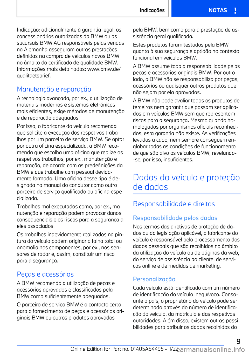 BMW IX 2022  Manual do condutor (in Portuguese) Indica