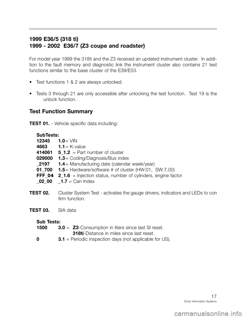 BMW Z3 CONVERTIBLE 1997 E36 Driver Information Systems Manual 9===569:
9===<>AA>57;
-	
	

!
!)2!	!!	

	!!
   ;	
 

 ! !