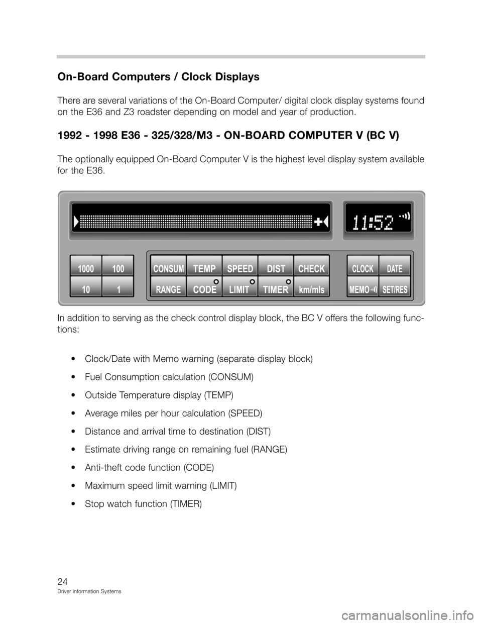 BMW Z3 CONVERTIBLE 1995 E36 Driver Information Systems Manual  <

-	5
-
2
2; !
	"!

!

;	!
0!)!!!
!
!;!	
9=
