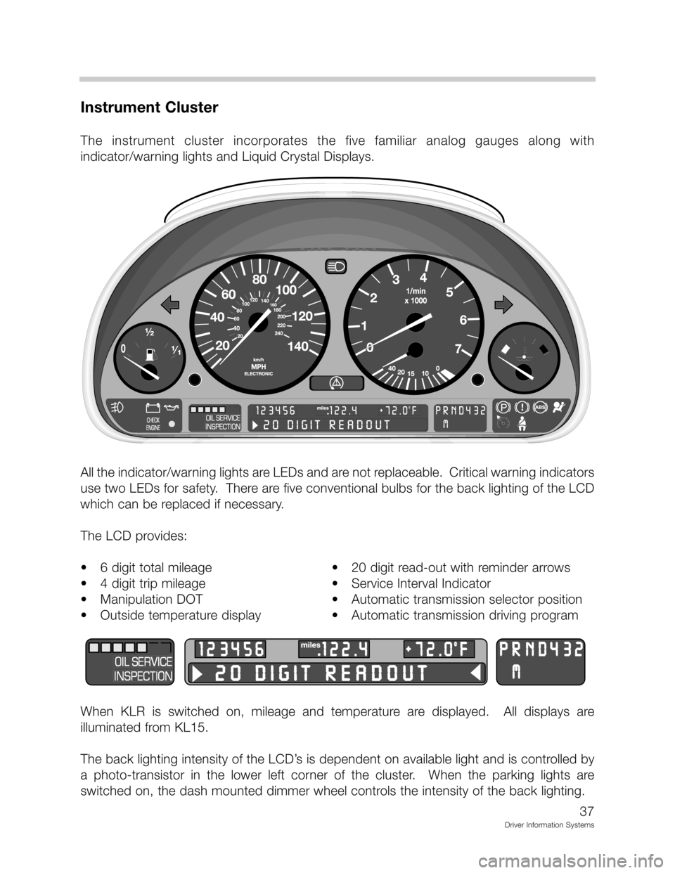 BMW Z3 ROADSTER 1996 E36 Driver Information Systems Manual 
		
 	
 
	   ;2 ;

 
 	 
 :
!":
!1D	!


-

!":
1