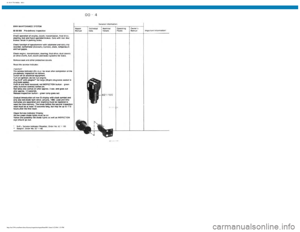 BMW E30 1982 User Guide
01 50 9 770 560De - 0011
http://ee1394.com/bmw/docs/factory/repair/en/repair/htm/0011.htm11/23/06 1:33 PM BMW E30 1982 User Guide
01 50 9 770 560De - 0011
http://ee1394.com/bmw/docs/factory/repair/en/repair/htm/0011.htm11/23/06 1:33 PM