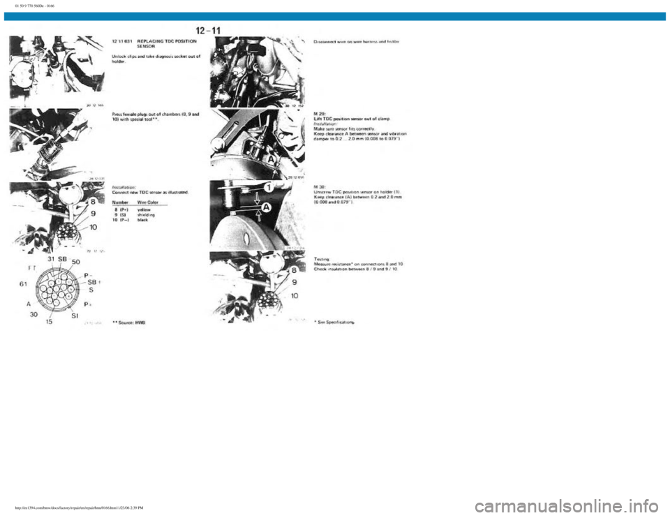 BMW E30 1982 Repair Manual
01 50 9 770 560De - 0166
http://ee1394.com/bmw/docs/factory/repair/en/repair/htm/0166.htm11/23/06 2:39 PM BMW E30 1982 Repair Manual
01 50 9 770 560De - 0166
http://ee1394.com/bmw/docs/factory/repair/en/repair/htm/0166.htm11/23/06 2:39 PM