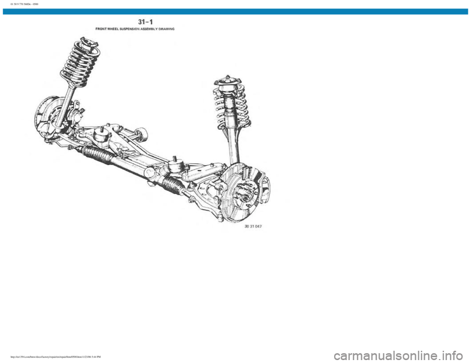 BMW E30 1982 Repair Manual
01 50 9 770 560De - 0500
http://ee1394.com/bmw/docs/factory/repair/en/repair/htm/0500.htm11/23/06 5:44 PM BMW E30 1982 Repair Manual
01 50 9 770 560De - 0500
http://ee1394.com/bmw/docs/factory/repair/en/repair/htm/0500.htm11/23/06 5:44 PM