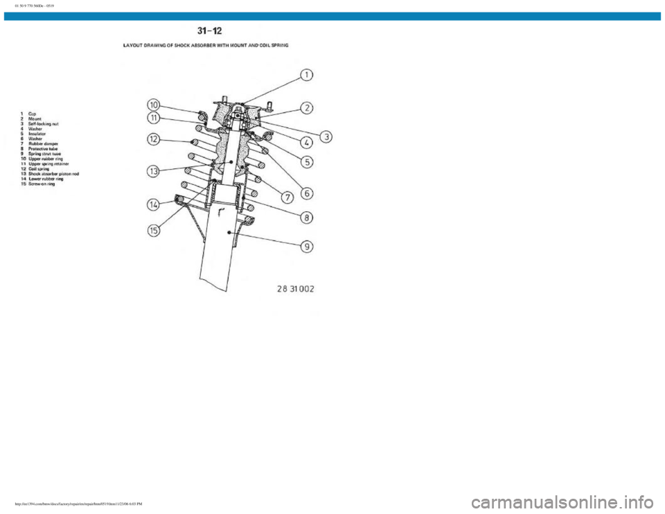 BMW E30 1982 Repair Manual
01 50 9 770 560De - 0519
http://ee1394.com/bmw/docs/factory/repair/en/repair/htm/0519.htm11/23/06 6:03 PM BMW E30 1982 Repair Manual
01 50 9 770 560De - 0519
http://ee1394.com/bmw/docs/factory/repair/en/repair/htm/0519.htm11/23/06 6:03 PM