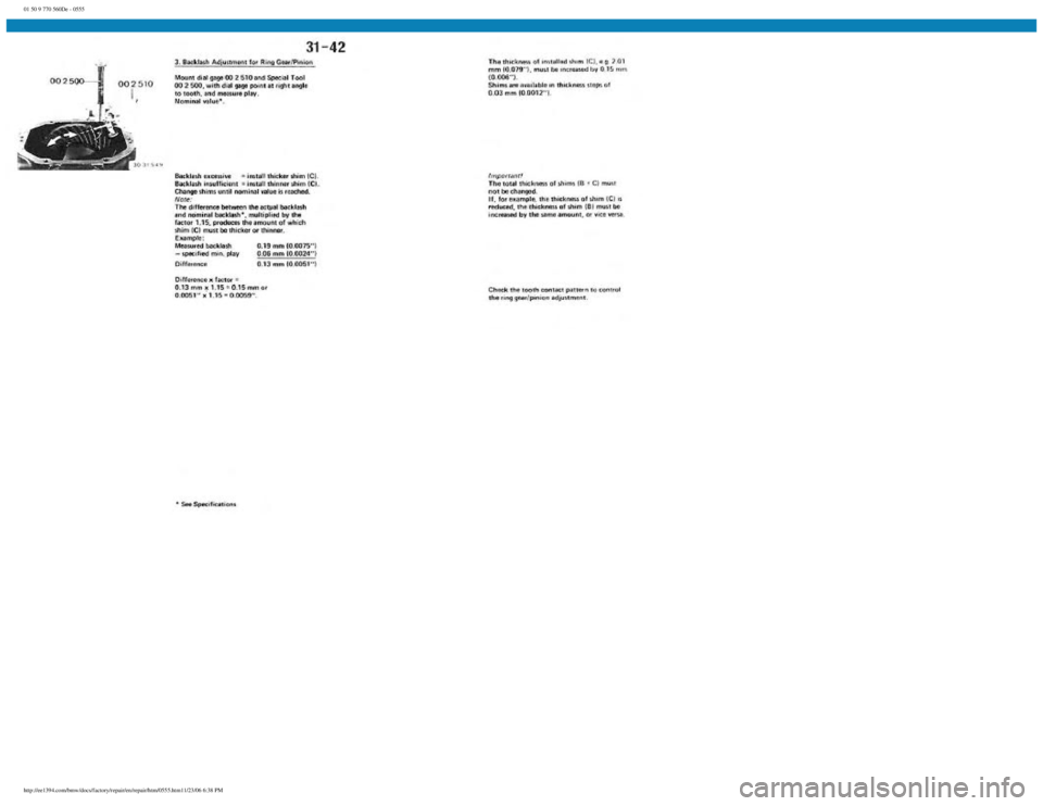 BMW E30 1982 Repair Manual
01 50 9 770 560De - 0555
http://ee1394.com/bmw/docs/factory/repair/en/repair/htm/0555.htm11/23/06 6:38 PM BMW E30 1982 Repair Manual
01 50 9 770 560De - 0555
http://ee1394.com/bmw/docs/factory/repair/en/repair/htm/0555.htm11/23/06 6:38 PM
