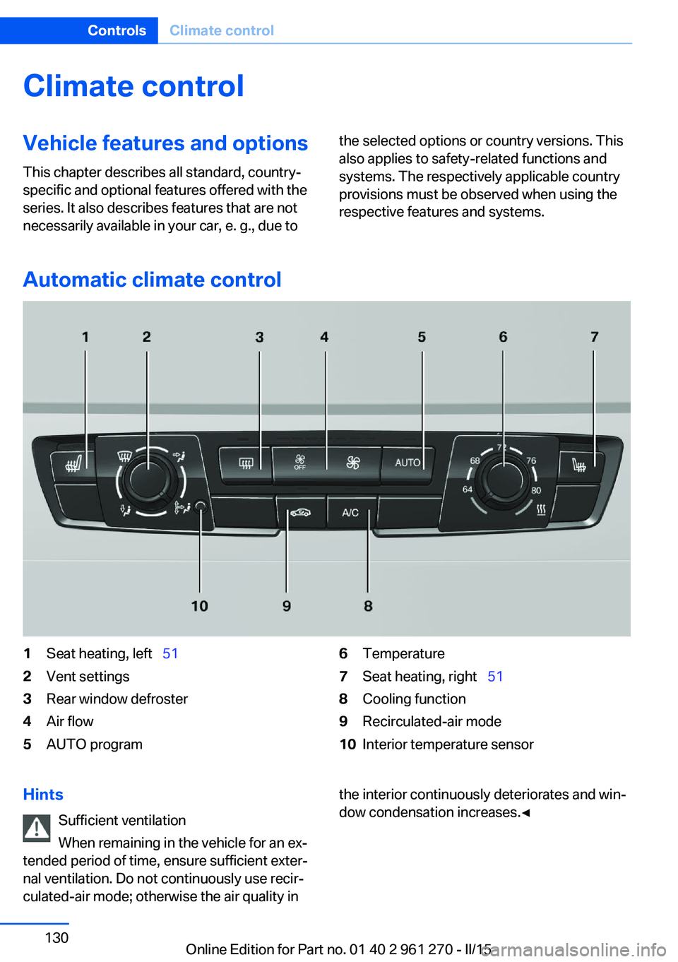 BMW 228I 2015  Owners Manual Climate controlVehicle features and options
This chapter describes all standard, country-
specific and optional features offered with the
series. It also describes features that are not
necessarily av