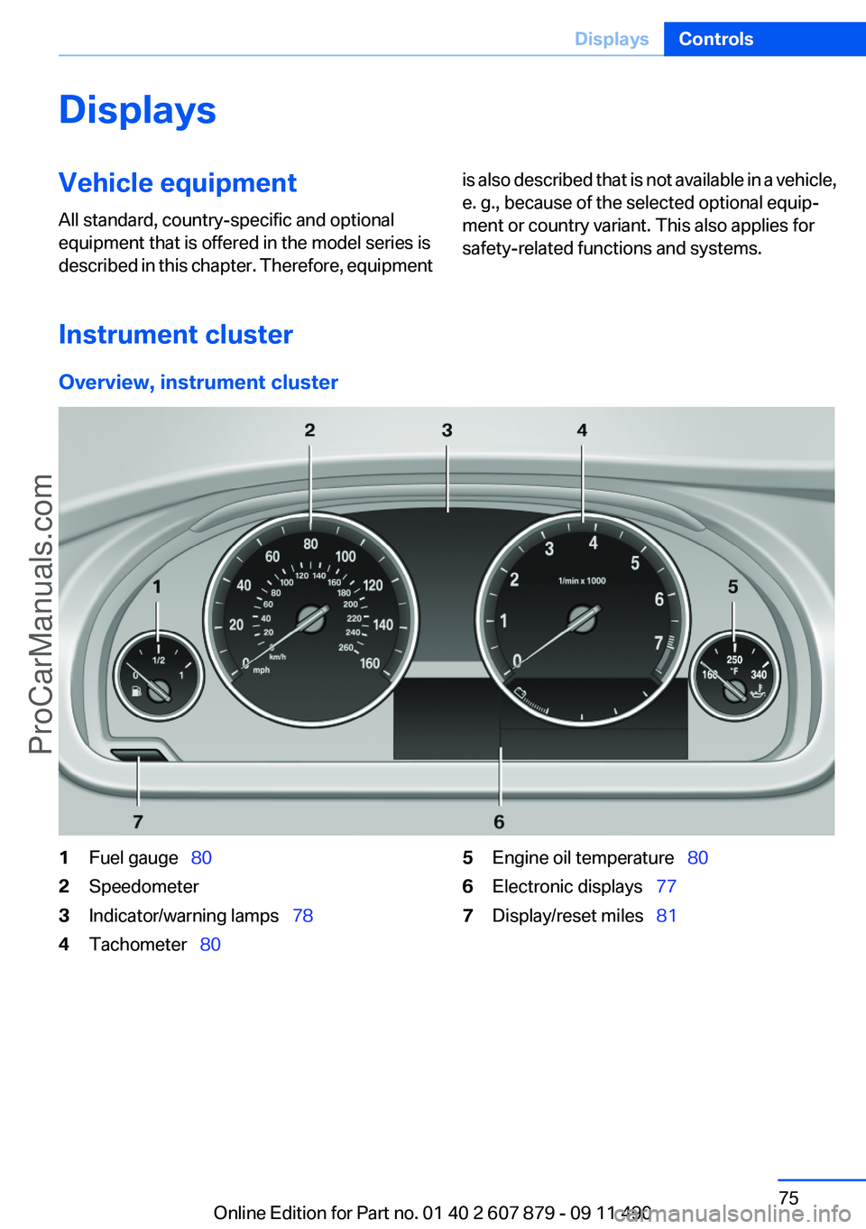 BMW 5 SERIES 2012 Manual PDF DisplaysVehicle equipment
All standard, country-specific and optional
equipment that is offered in the model series is
described in this chapter. Therefore, equipmentis also described that is not avai