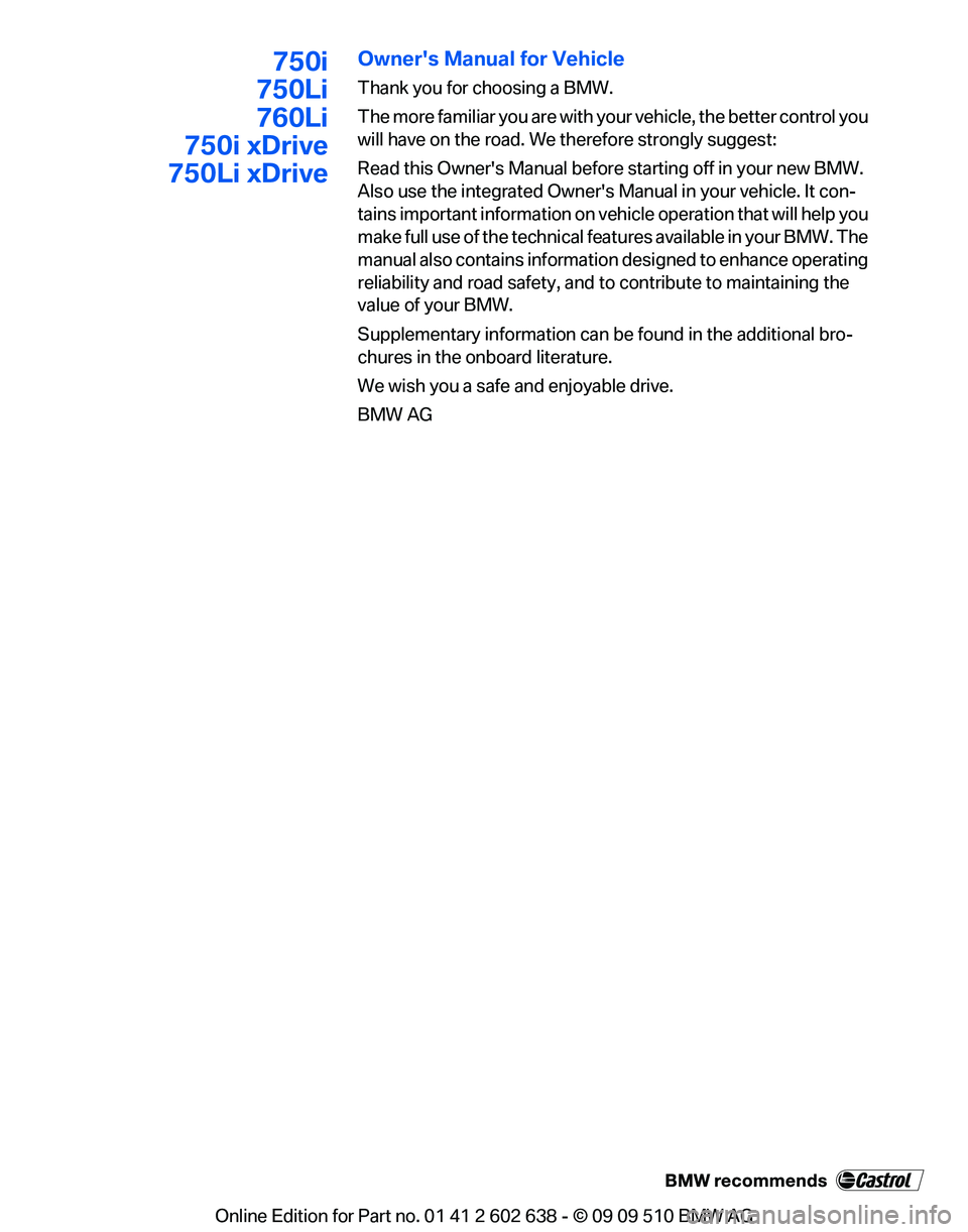 BMW 7 SERIES 2010 Owners Manual BMW 7 SERIES 2010 Owners Manual